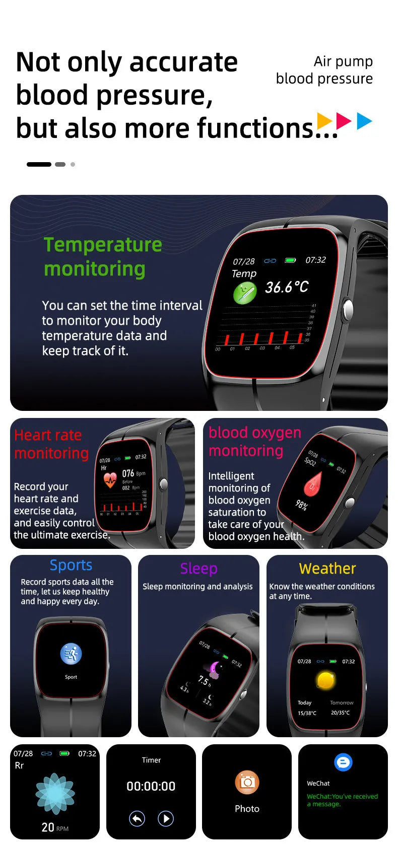 Smart Watch P20 black with TFT screen for blood oxygen heart rate blood pressure monitoring