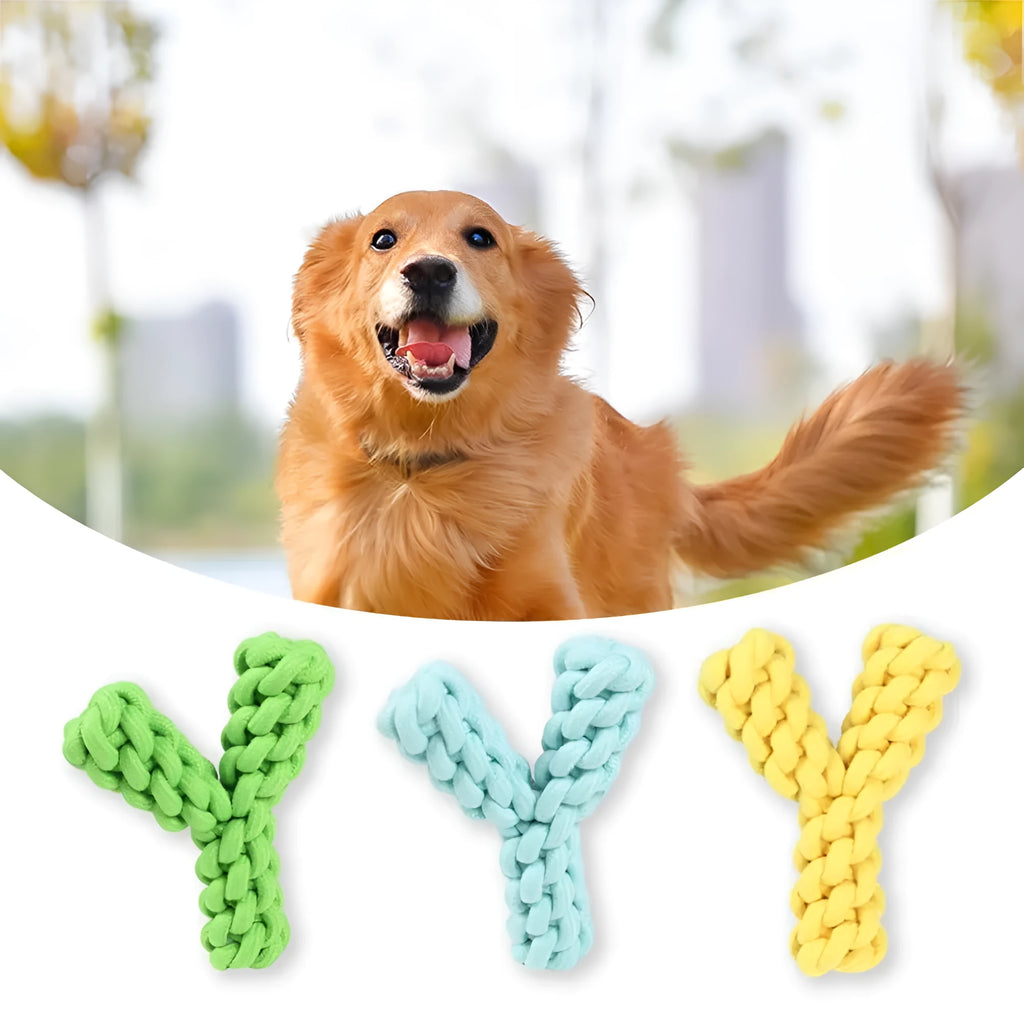 Y-shaped blue cotton rope dog chew toy for large dogs measuring 18cm length