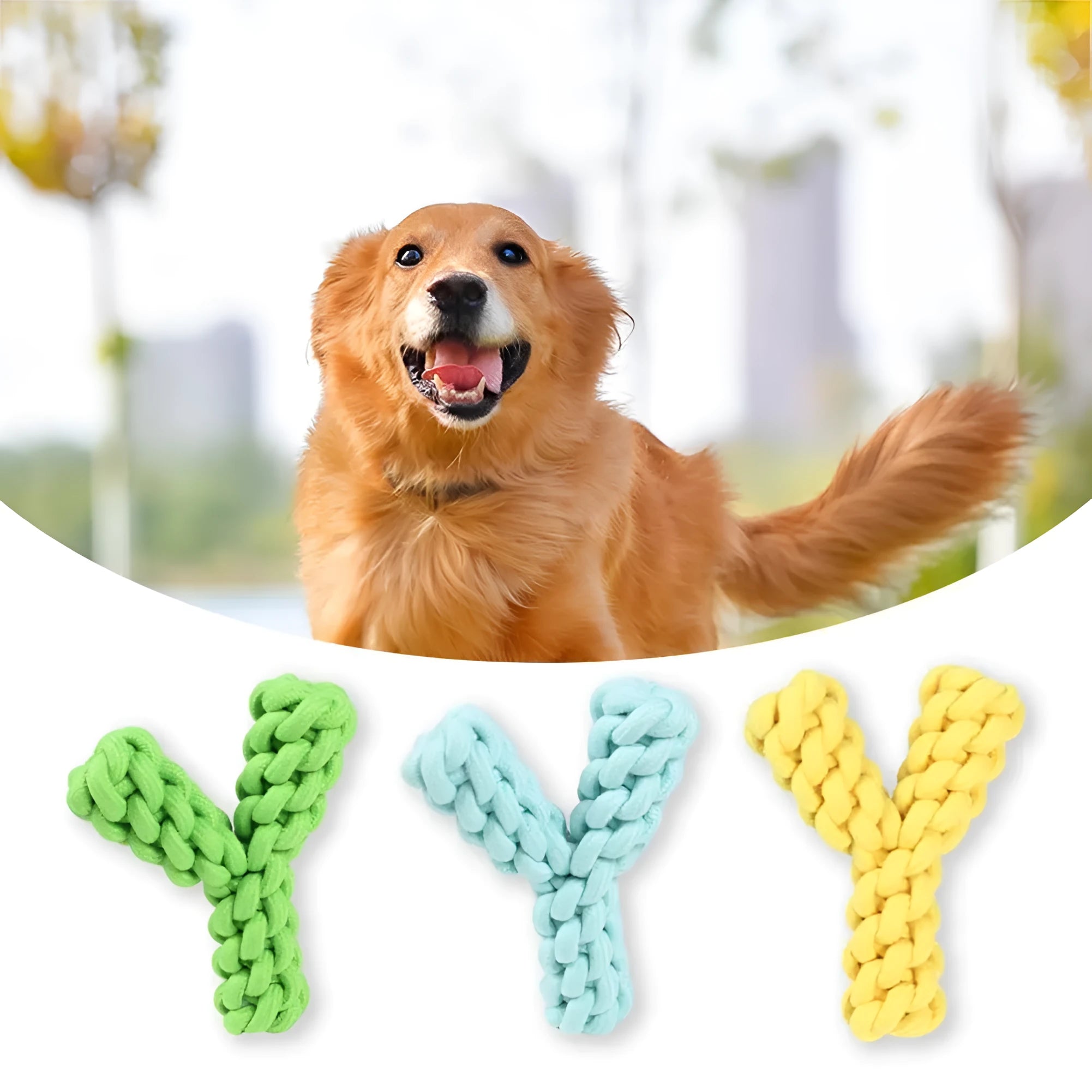Y-shaped blue cotton rope dog chew toy for large dogs measuring 18cm length