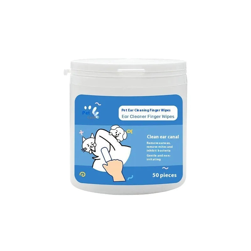 Box of disposable pet cleaning wipes for cat and dog ear care and teeth cleaning