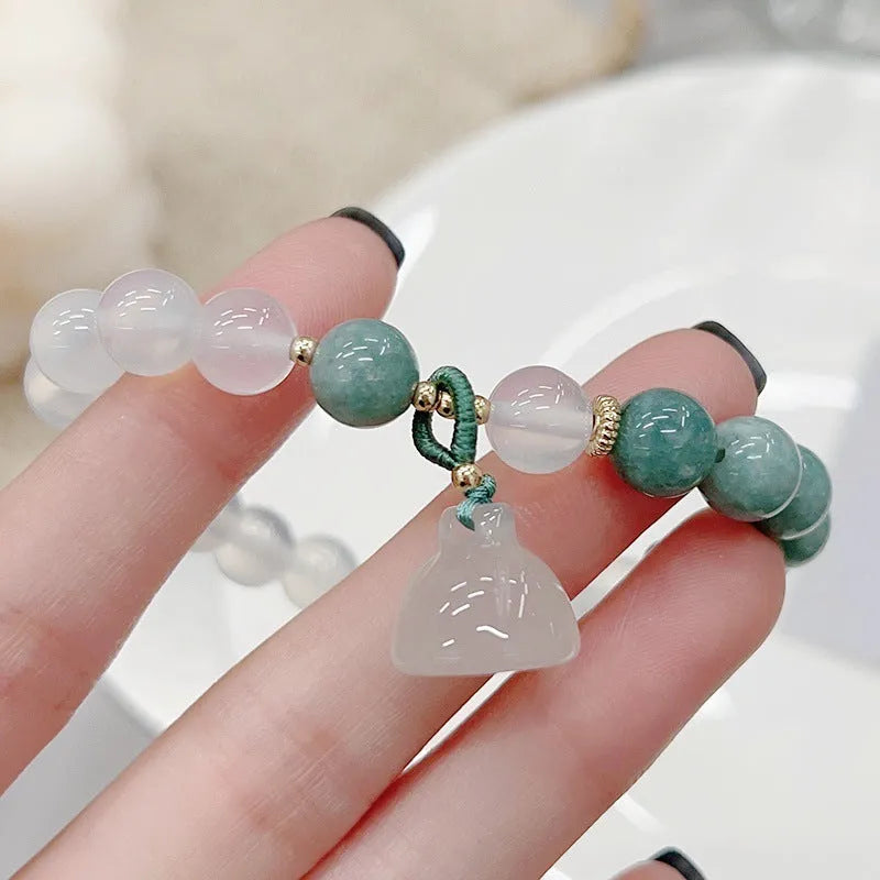 Women's retro Chinese style agate lotus seedpod bracelet with manual craftsmanship and Burma jade material