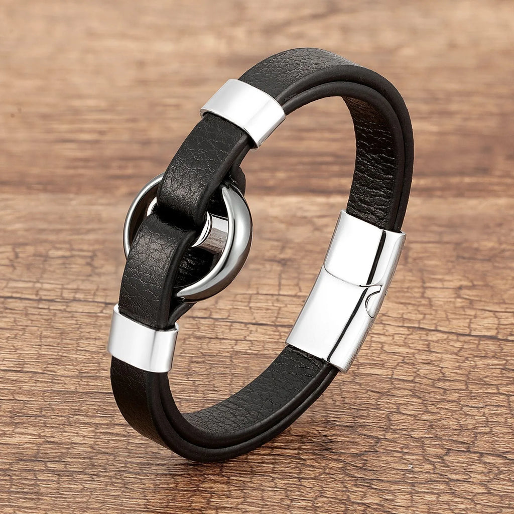 Leather bracelet with magnetic gold buckle retro bohemian style 21cm unisex