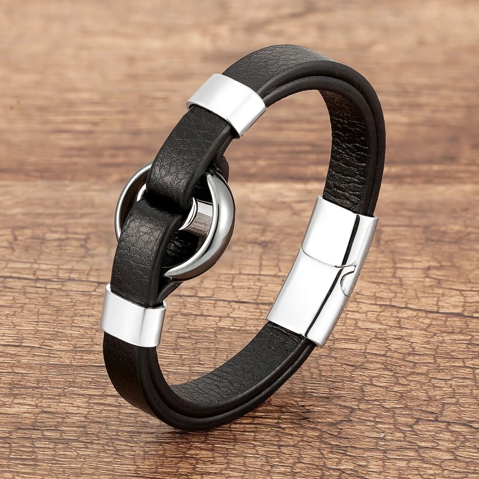Leather bracelet with magnetic gold buckle retro bohemian style 21cm unisex