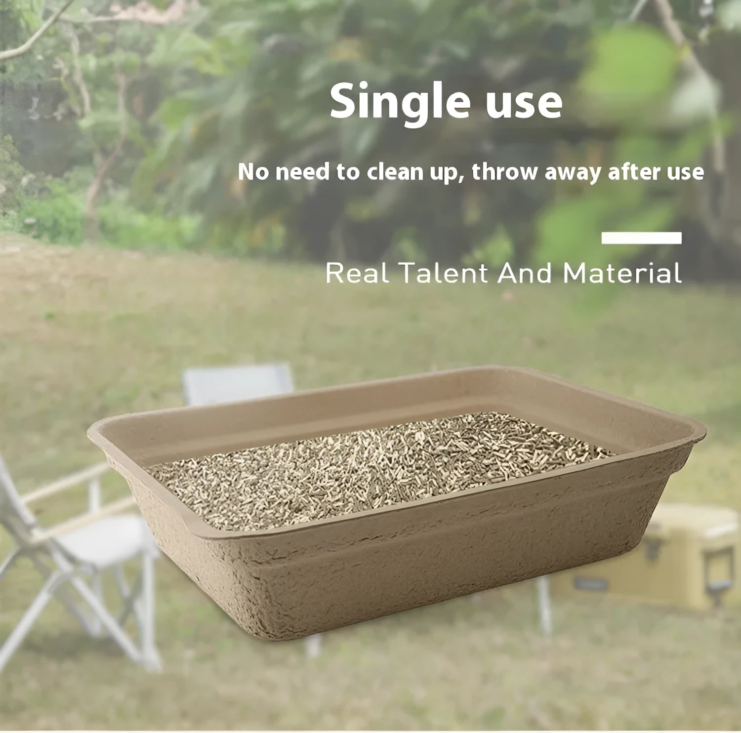Brown disposable cat litter box showing waterproof biodegradable construction