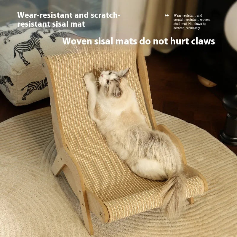 Large sisal cat recliner with hemp cushion and replaceable pad, placed in a cage