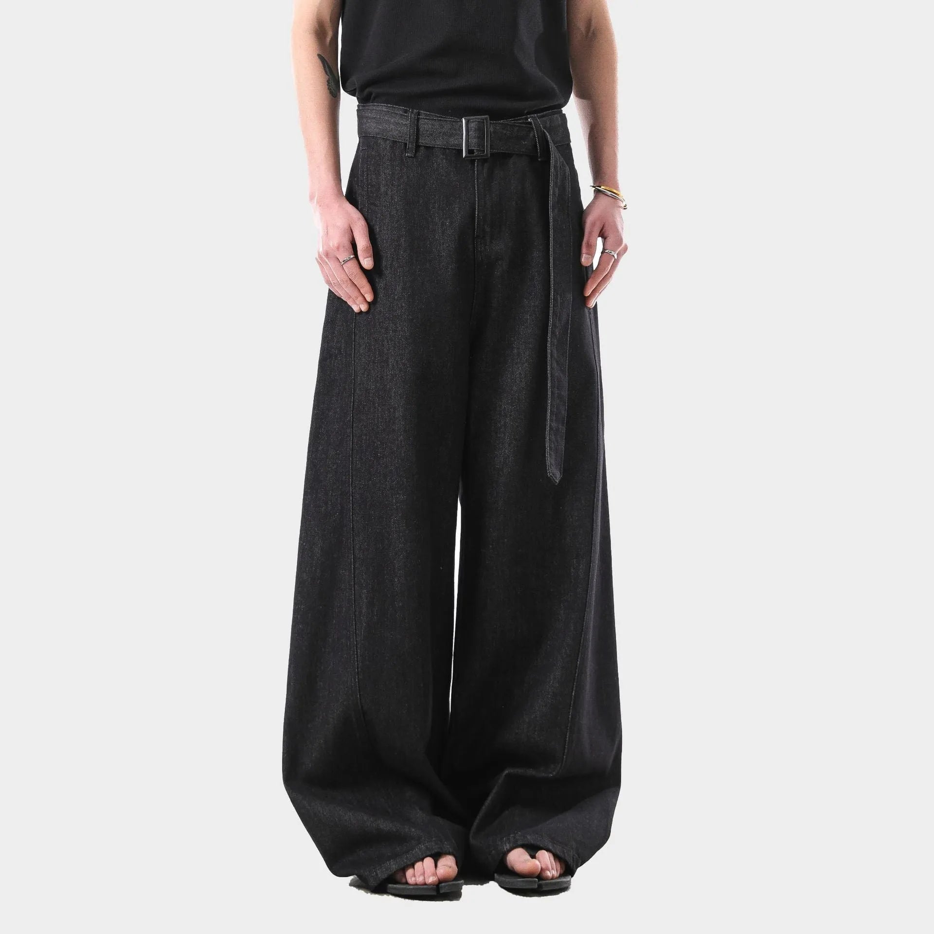 Black women's high-waist straight-leg jeans with zip fly on mannequin