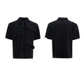 Men's deconstructed multi-collar polo shirt with geometric pattern in grey.