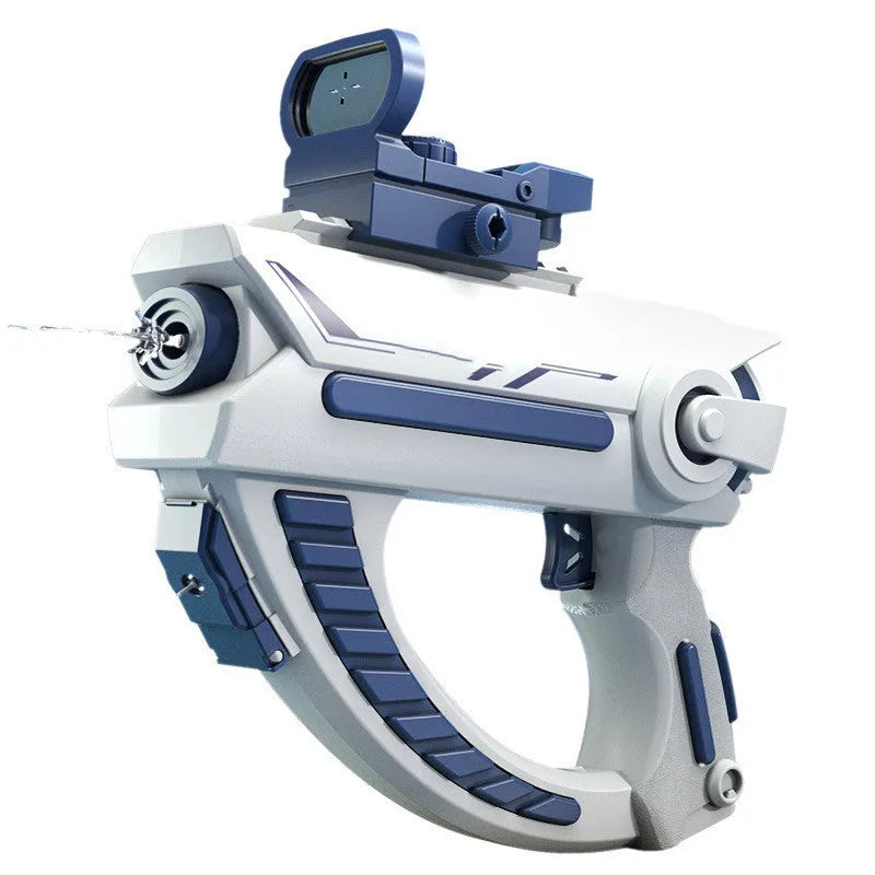 Blue automatic electric water gun with USB charging port and continuous firing function for outdoor water play