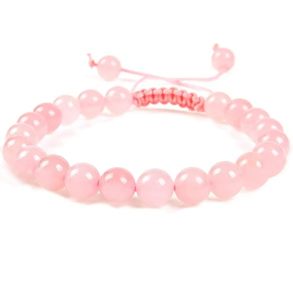 Flat knot braided women's bracelet made from hand-woven aquamarine and coloured stone beads