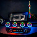 Car air vent aromatherapy light with RGB LEDs and voice control on a car dashboard.
