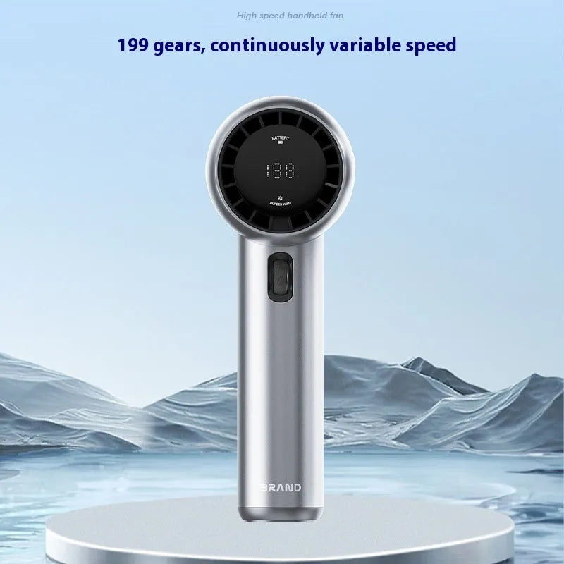 Handheld fan in Diamond White with Turbo function and lithium battery, portable design