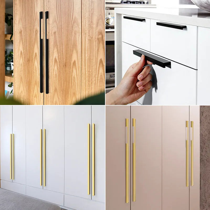 Gold coloured aluminium T-shape single hole cabinet handle and drawer pull