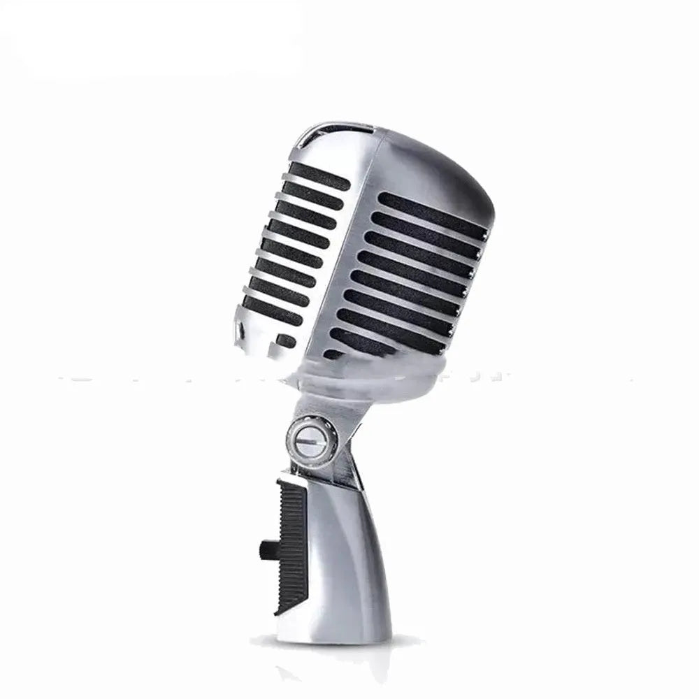Classical retro dynamic stage microphone in gold finish with all-metal construction
