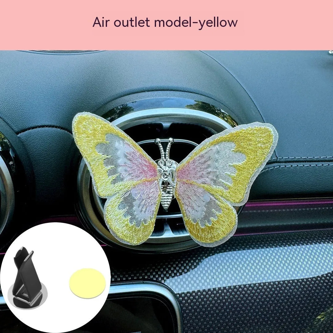 Embroidered butterfly fabric decoration for car air vent or dashboard in multiple colour options