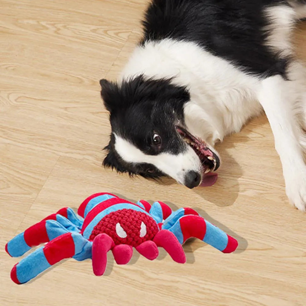 Red teddy bear plush dog toy with textured surface for medium and large breed dogs