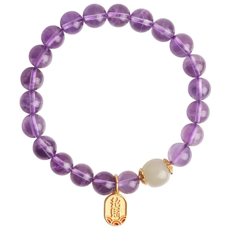 Amethyst colour crystal bracelet with 8mm beads in geometric pattern