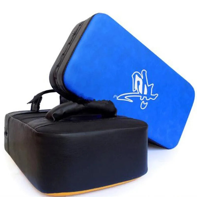 Thickened square foot boxing target in blue or red with vertical stripes for martial arts training