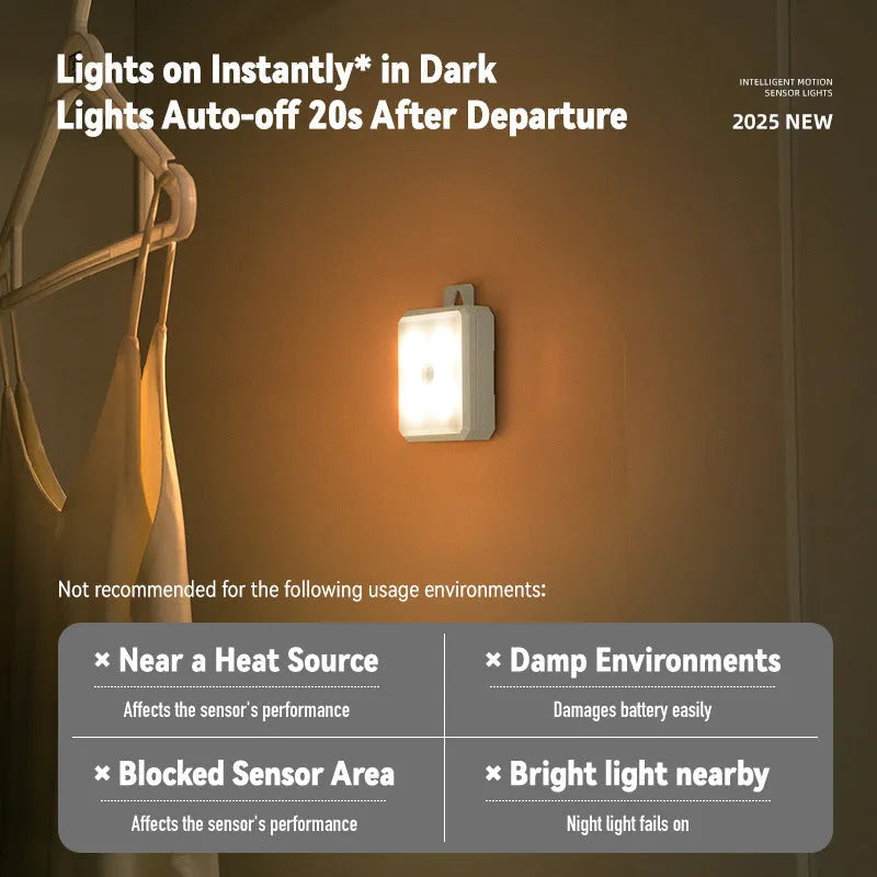 Three-in-one wiring-free smart human body induction LED small night lamp with magnetic strip, geometric stereo shape in modern simplicity style, available in battery and rechargeable variants