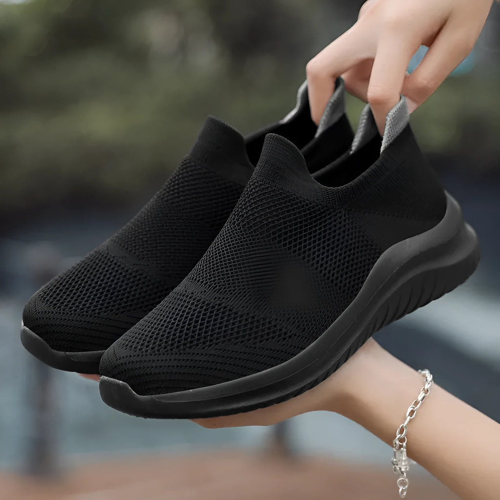 Women's woven mesh low-top casual sneakers in khaki with flat heel and round toe