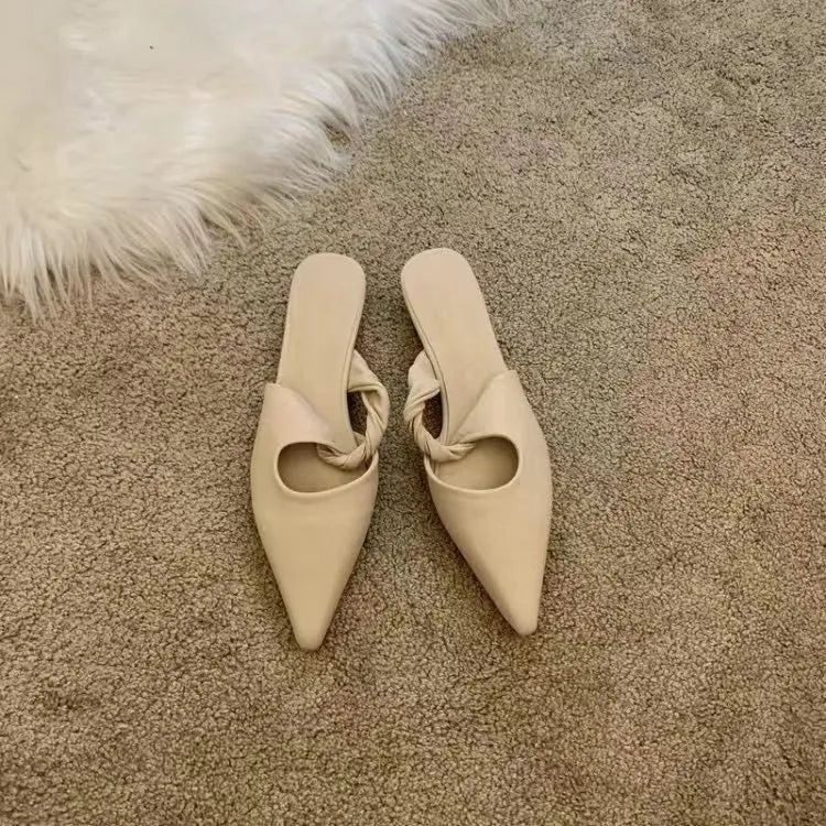Spring design women's leather slippers with semi-toe box in four colour options