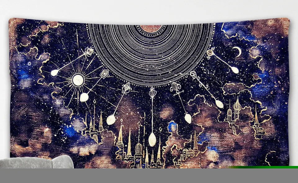 Nordic style polyester tapestry wall hanging in multiple size options on a plain background.