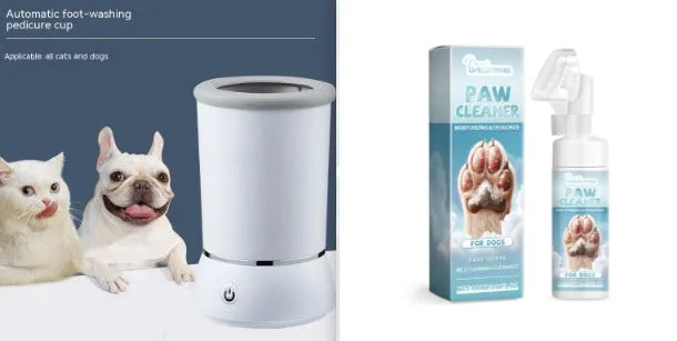 White and blue pet paw cleaning cup with silicone bristles for dogs and cats