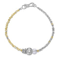 Women's 925 sterling silver brushed ball bead bracelet, round geometric design, electroplated silver finish, on neutral background