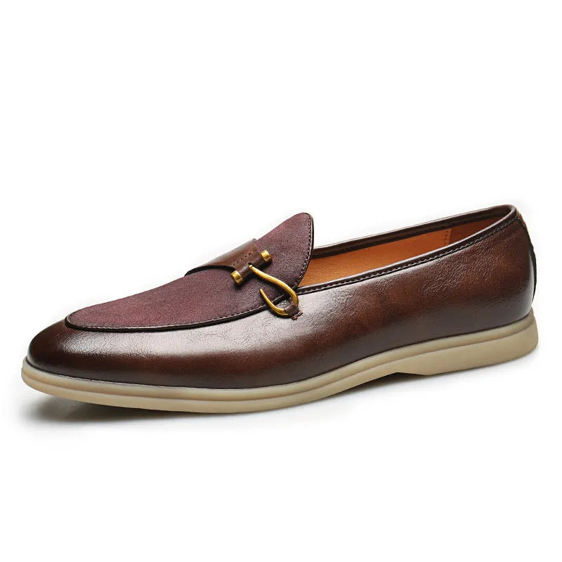 Versatile breathable casual men's leather shoes in black with artificial PU upper, rubber sole, and round toe.