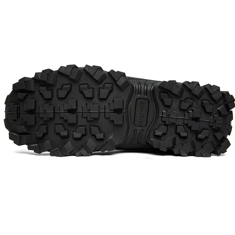 Men's plus size warm high top outdoor cotton shoes in black with rubber sole and wedge heel