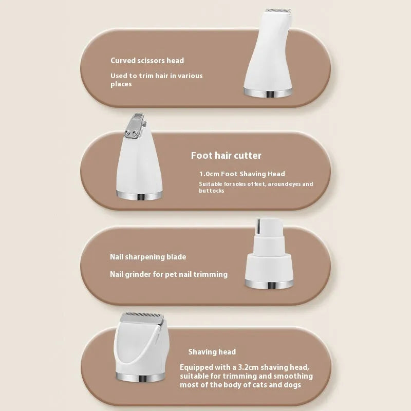 Pet shaver electric clipper in pearl white with multiple cutter head options for waterproof grooming