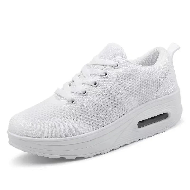 Women's air cushion platform casual shoes in multiple colours with flyknit upper and vulcanised sole