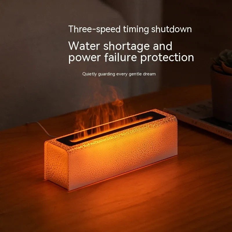Square black creative lava lamp USB desktop humidifier and essential oil diffuser on a wooden desk.