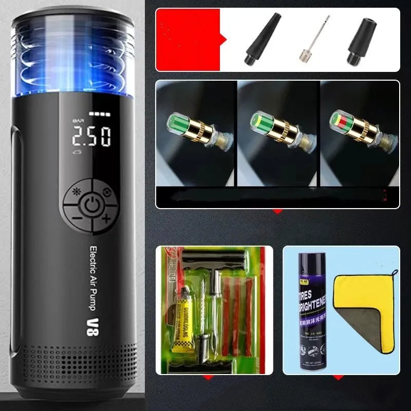 120W electric car tyre inflator with 600cm hose and digital display showing pressure reading