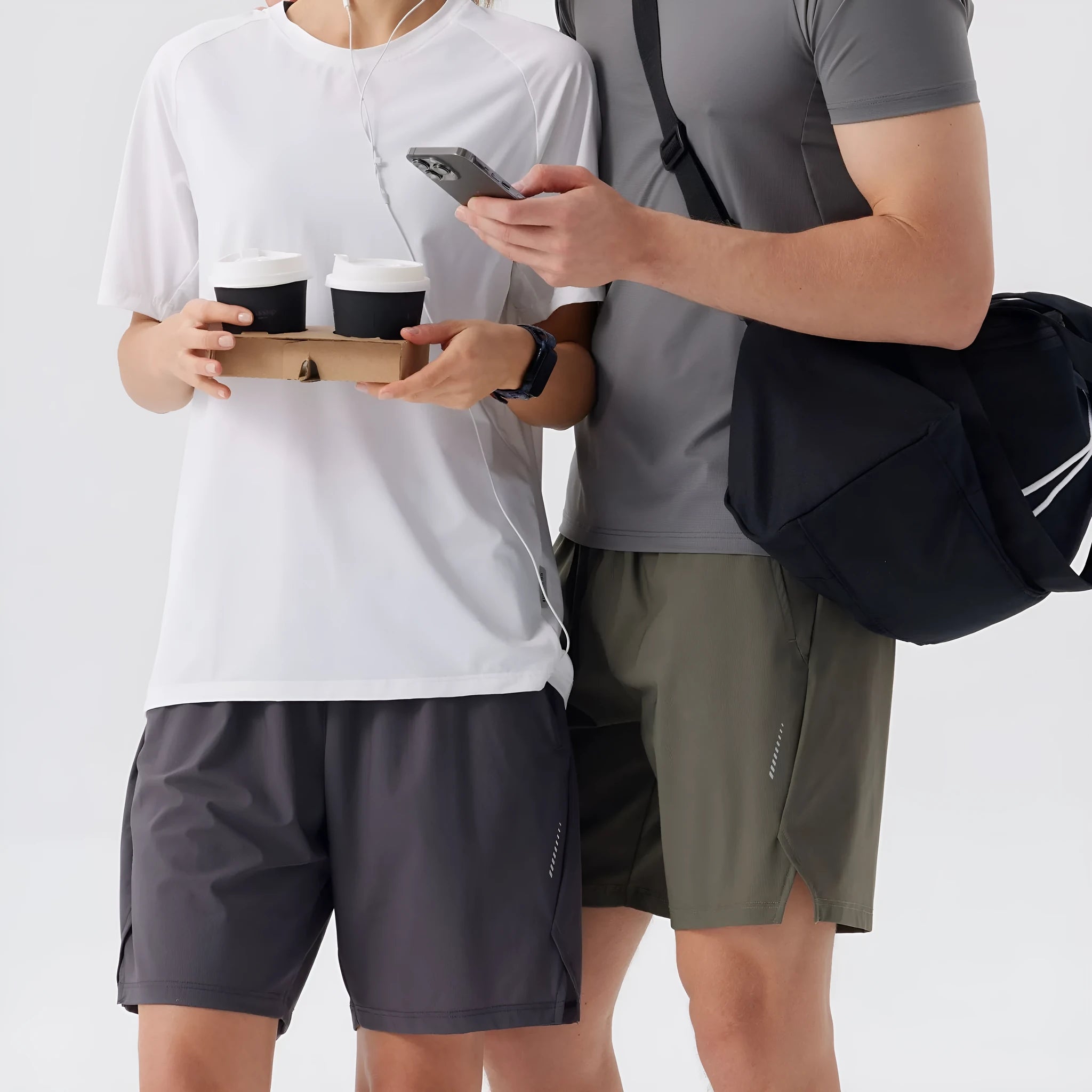 Men's ice silk nylon sports shorts in mid-waist design with breathable fabric