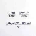 Black and white kitten sublimation PBT key cap set in boxed packaging, full layout excluding 7u and March space keys
