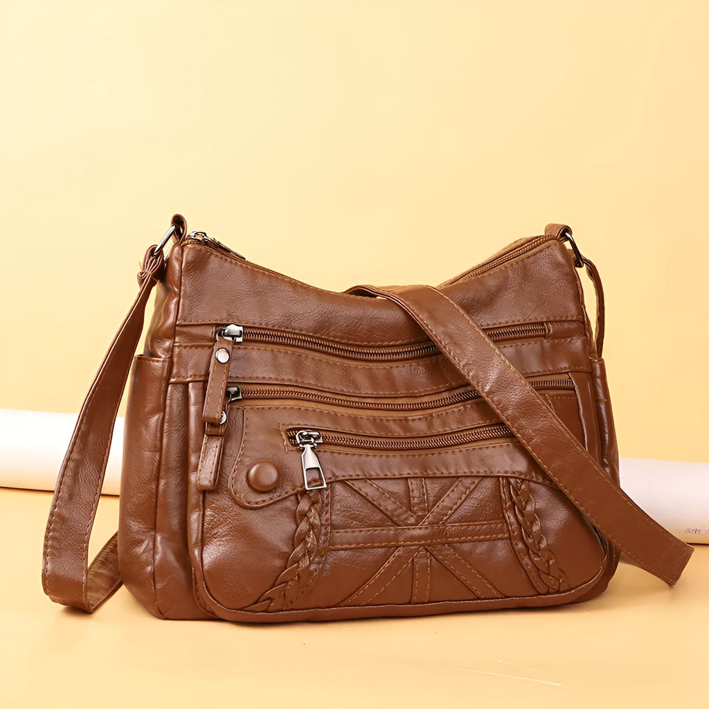 Casual Messenger Bag Multi-layer Multi-pocket PU Leather Bag for Daily Use Black Blue Brown Gray Red Soft Polyester Lining Sandwich Pocket Style