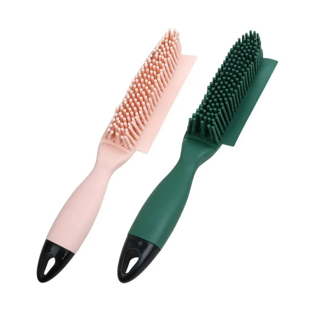 Green and pink pet grooming brush with massage function and hair collector for dogs and cats