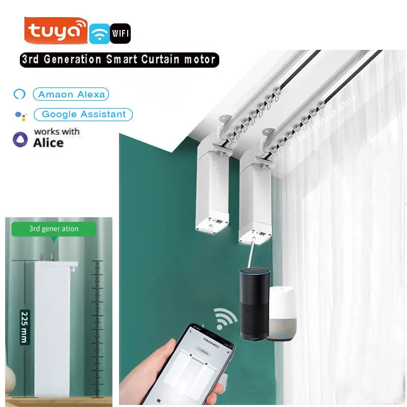 Smart curtain electric motor kit with aluminium track and remote control