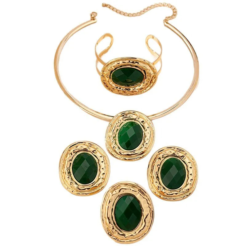 Alloy geometry jewellery set with necklace, earrings, ring, and bracelet in T651 suit colour