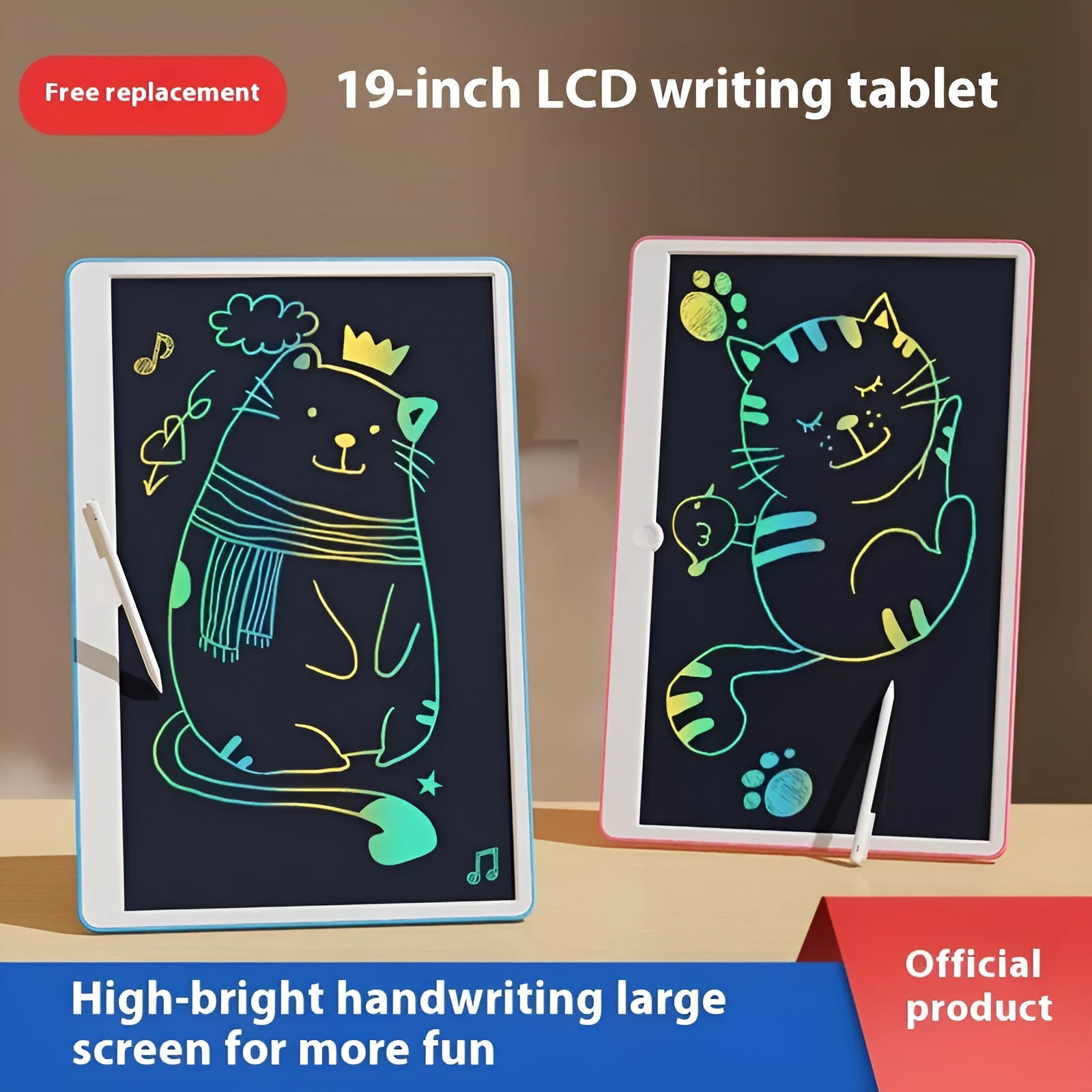 19-inch LCD children's drawing board with stylus in blue and white colour