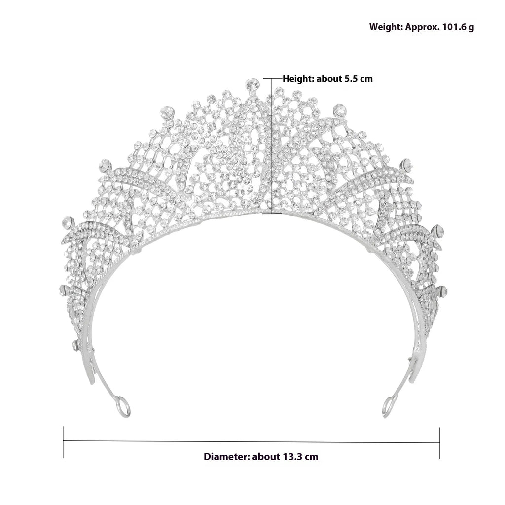 Silver white zircon full diamond alloy crown headband for women on white background