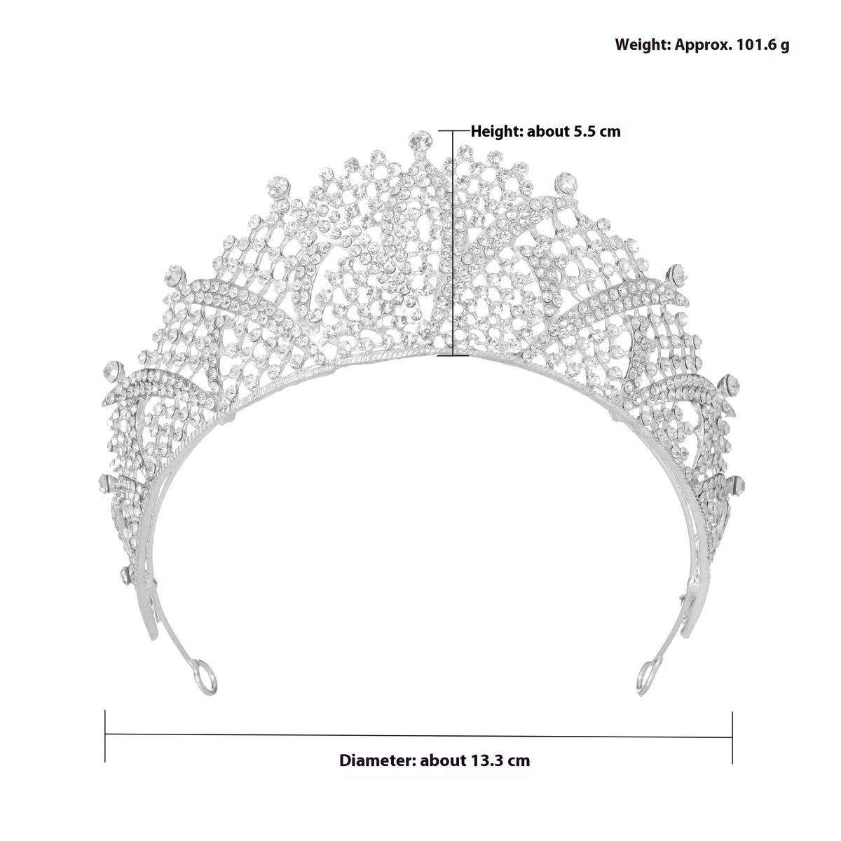 Silver white zircon full diamond alloy crown headband for women on white background