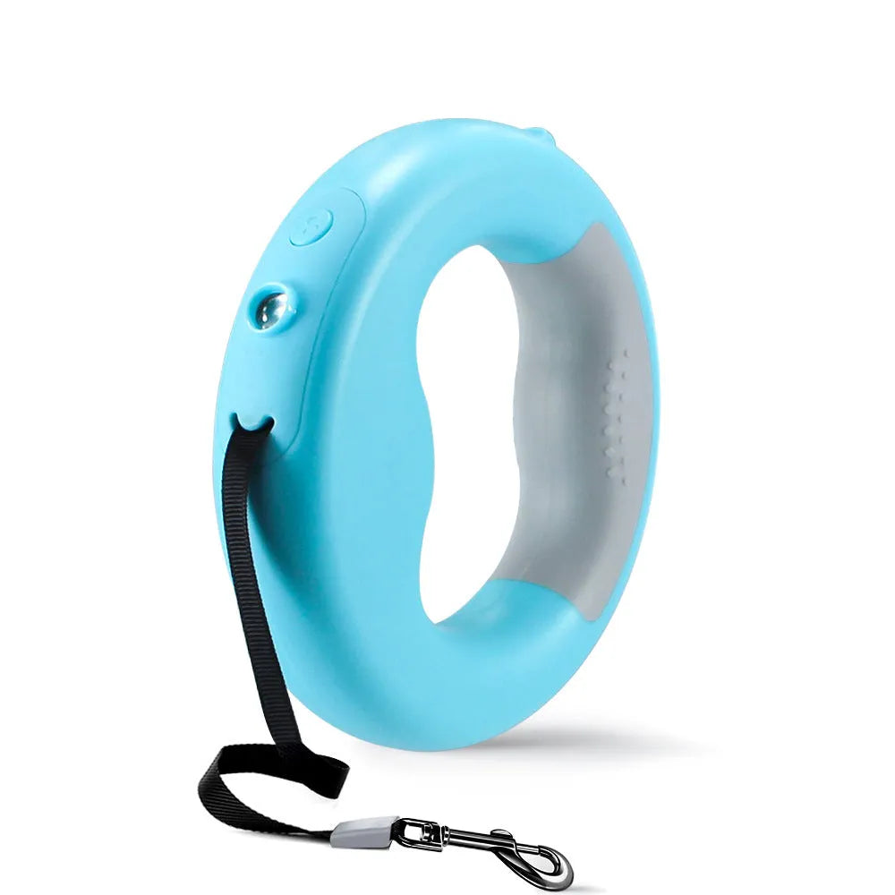 Automatic telescopic dog lead with lamp, USB rechargeable, ABS, colour box 22 x 15 x 4cm, pink blue white black