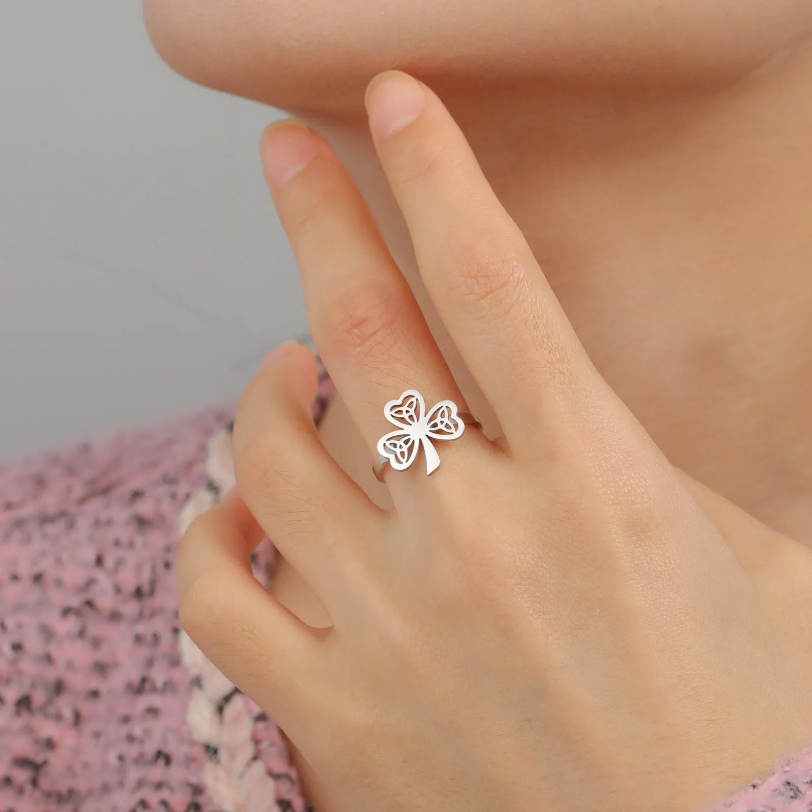 Stainless steel hollow fashion ring in gold or steel colour finish