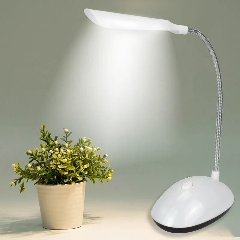 Dormitory reading LED eye protection desk lamp in modern simple design, plastic body, battery powered, available in white