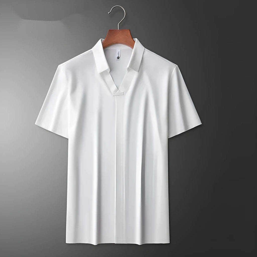 Men's slim fit lapel collar polo short-sleeved t-shirt in black, brown, and white colours