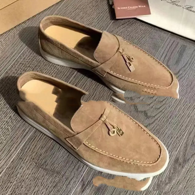 Gommino slip-on casual loafers with high top, rubber sole, and steel toe cap in multiple colour options