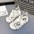 Women's platform sandals with PU upper and rubber sole in apricot colour flat open toe design