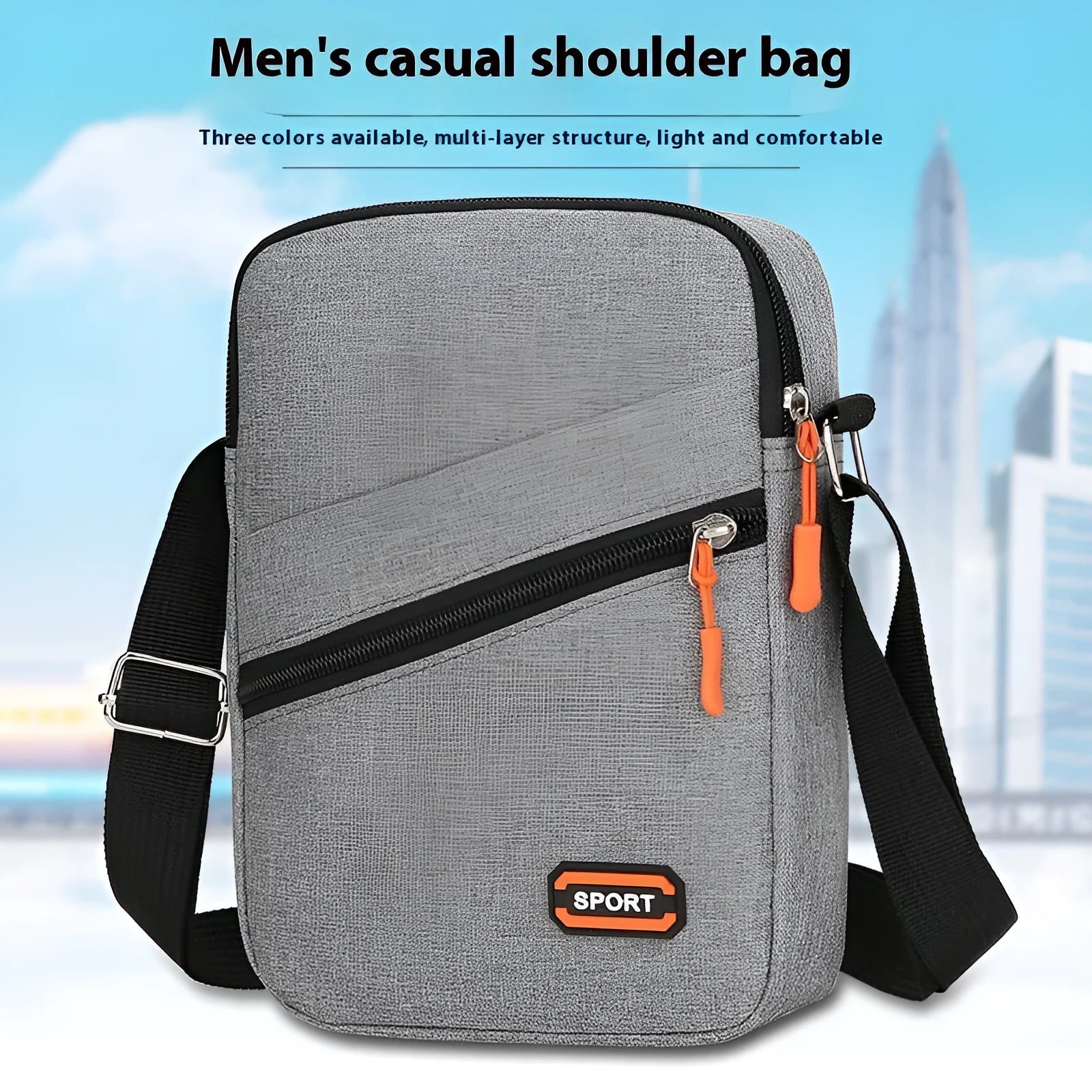 Oxford cloth crossbody commuter bag in silver grey, black or navy blue with ultra-light design