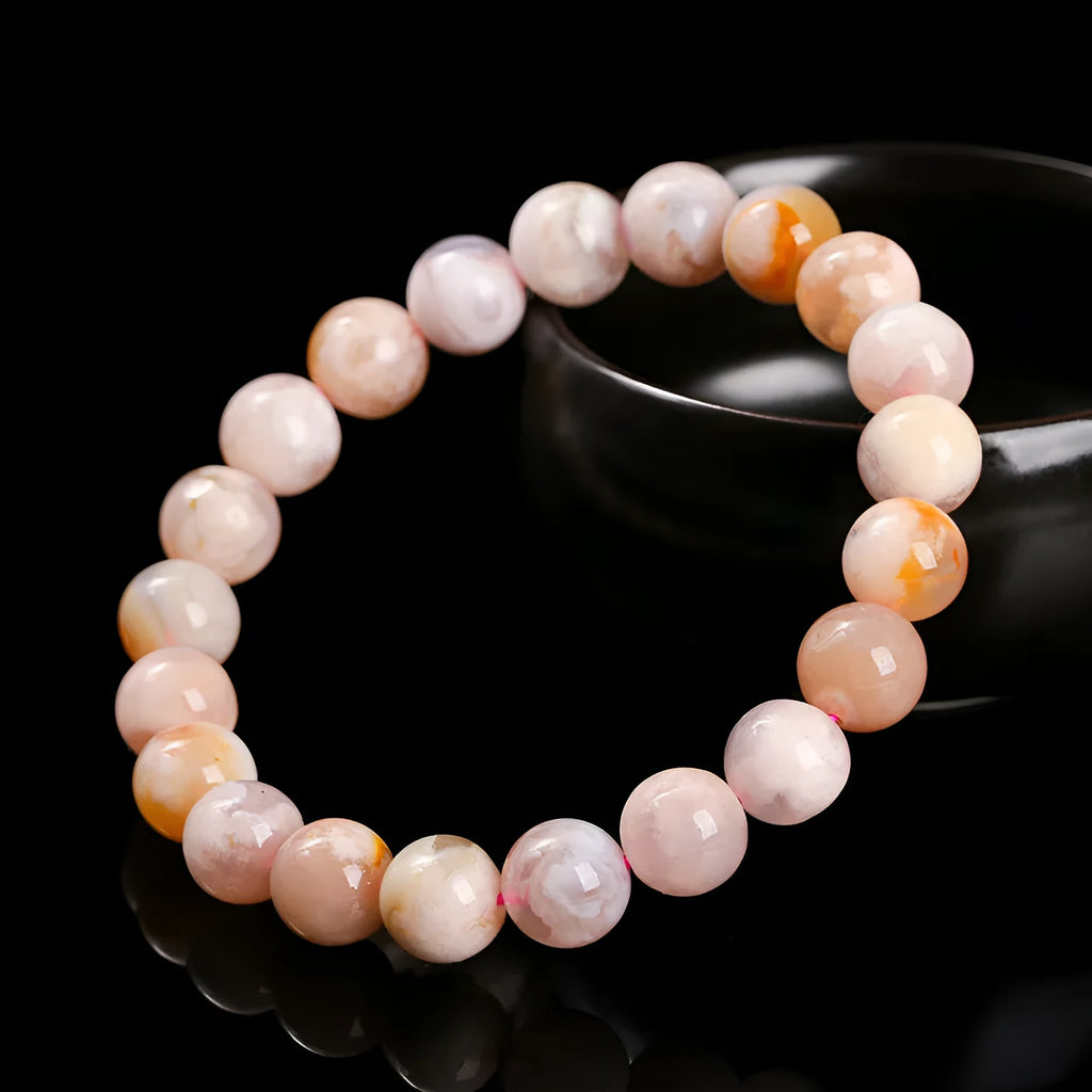 Natural cherry agate bracelet with round geometric beads in sweet style for women